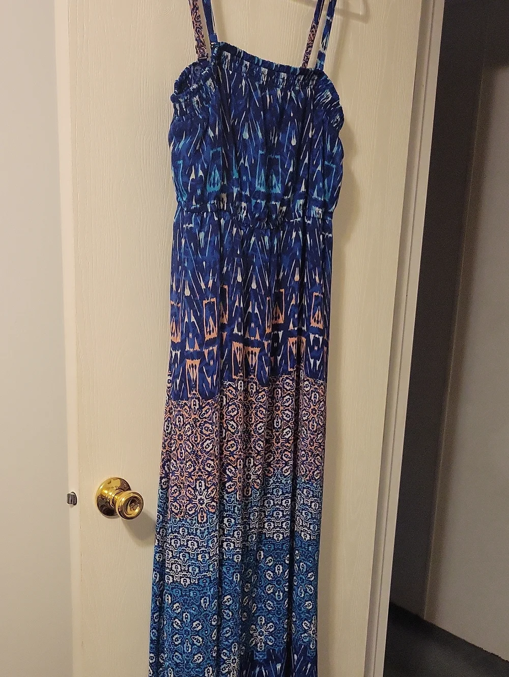 Lane Bryant Blue Patterned Maxi Dress With Removable Straps